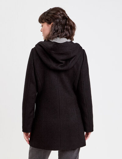 Manteau cintr&eacute; asym&eacute;trique noir femme