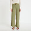 Pantalon large fluide ceintur&eacute; vert kaki femme