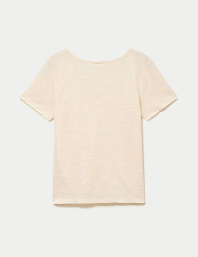 T-shirt col v dentelle manches courtes couleur or femme