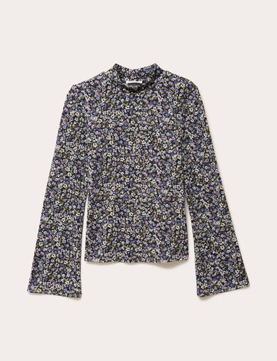 Pull cintr&eacute; col montant manches longues noir femme