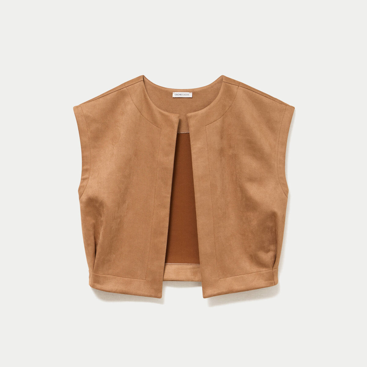 Veste sans manches col rond marron fonc&eacute; femme