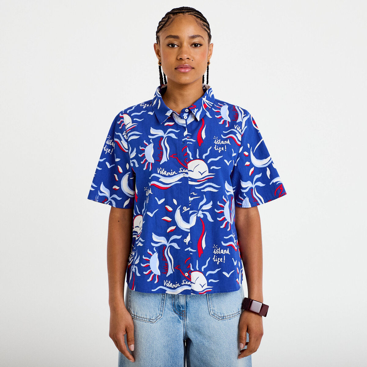 Chemise manches courtes bleu marine femme