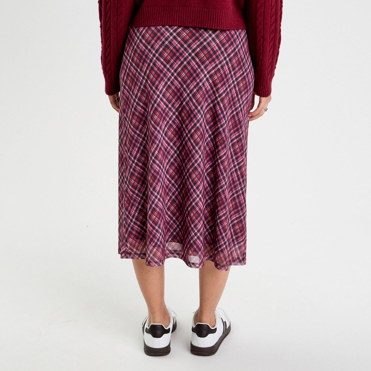 Jupe longue &eacute;vas&eacute;e rouge cerise femme