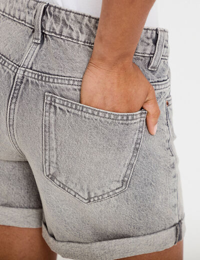 Short mom taille haute en jean denim gris femme