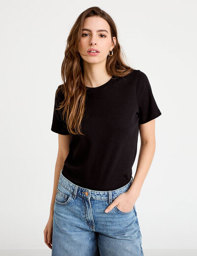 T-shirt col rond manches courtes noir femme