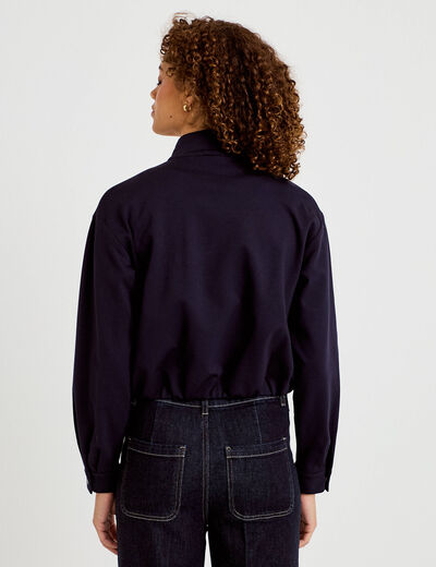 Veste cropped bas resserr&eacute; bleu marine femme
