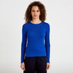 T-shirt ajust&eacute; col rond manches longues bleu electrique femme