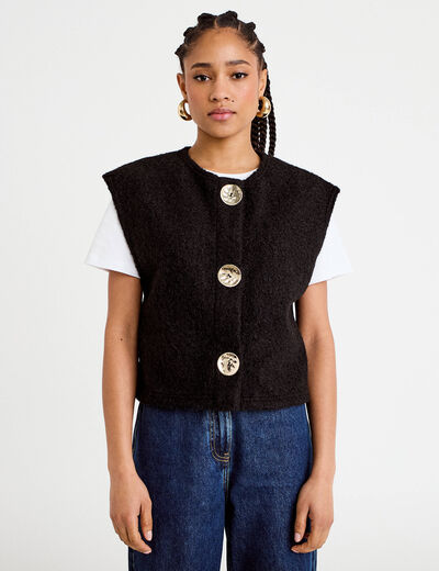 Gilet sans manches effet polaire noir femme