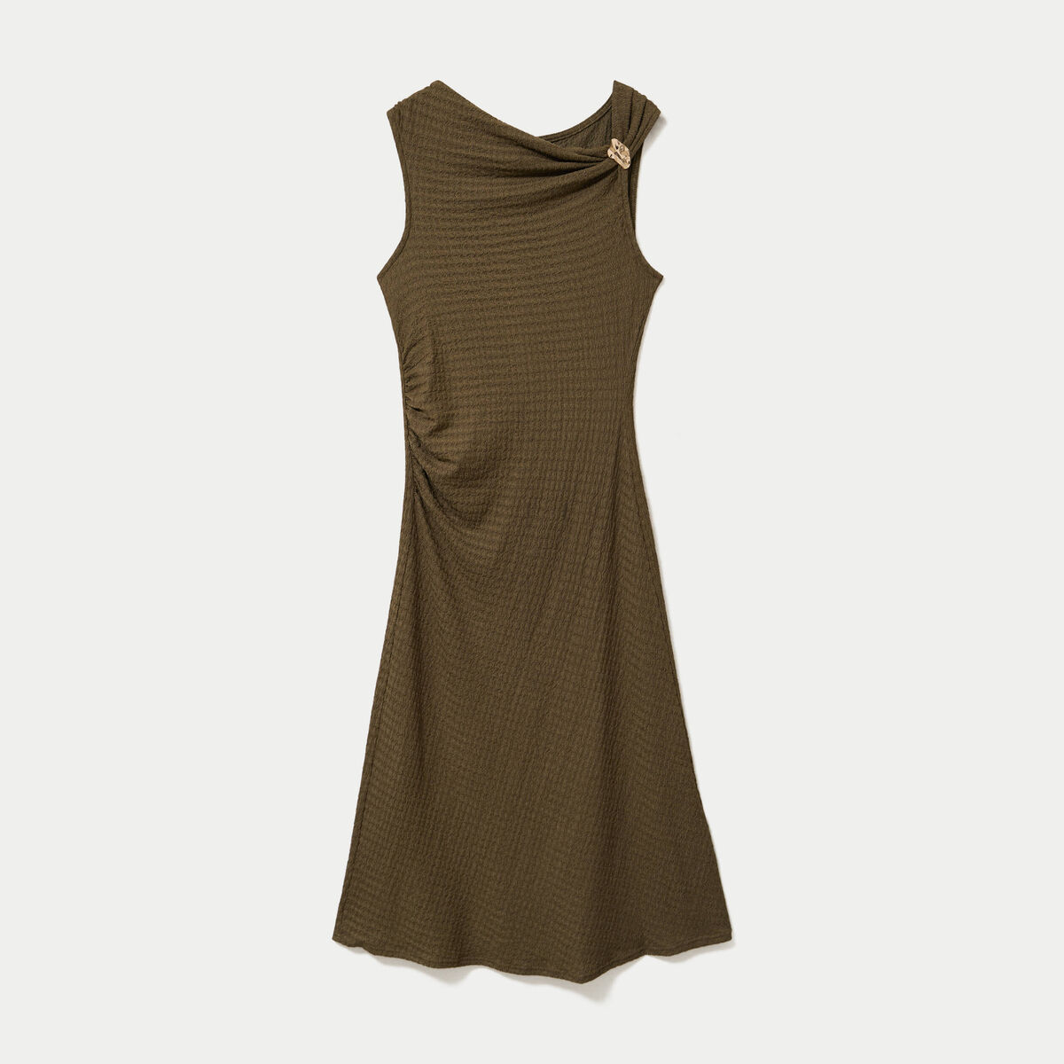 Robe midi droite sans manches en maille vert kaki femme