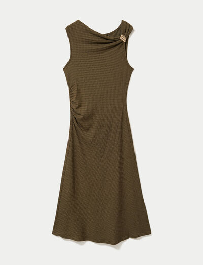 Robe midi droite sans manches en maille vert kaki femme
