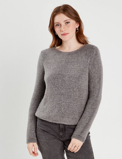 Pull fils m&eacute;tallis&eacute;s col bateau gris fonc&eacute; femme