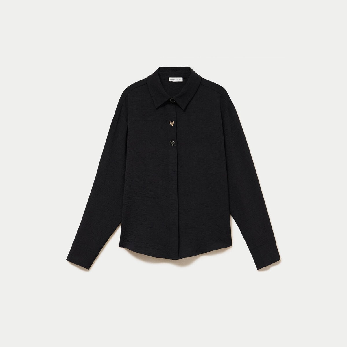 Chemise droite pliss&eacute;e manches longues noir femme