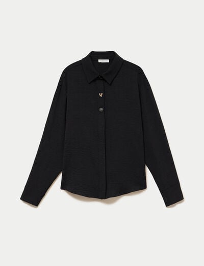 Chemise droite pliss&eacute;e manches longues noir femme