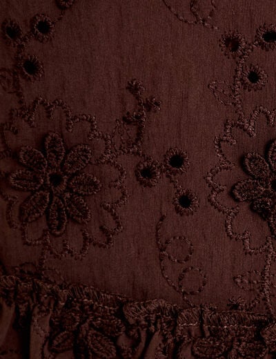 Blouse &agrave; motif en relief marron fonc&eacute; femme
