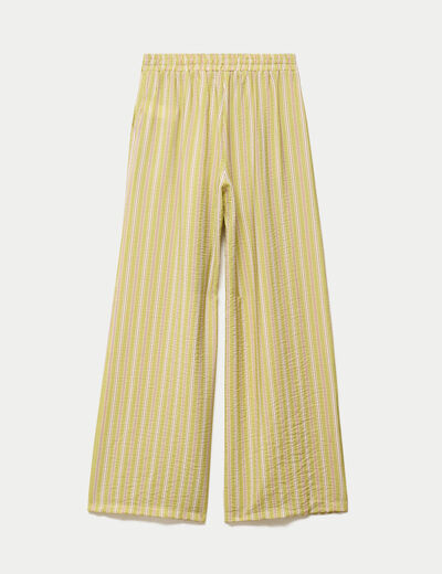 Pantalon large taille haute fluide vert kaki femme