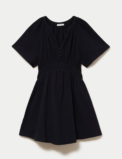 Robe courte &eacute;vas&eacute;e manches courtes noir femme