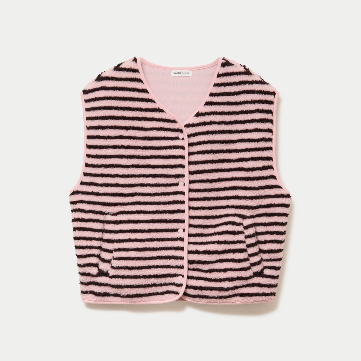 Gilet sans manches effet bouclette rose clair femme