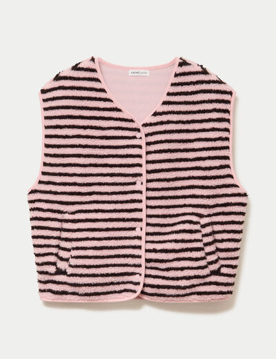 Gilet sans manches effet bouclette rose clair femme