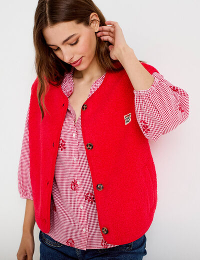 Gilet sans manches fausse fourrure rouge femme