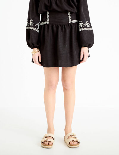 Blouse ample broderie noir femme