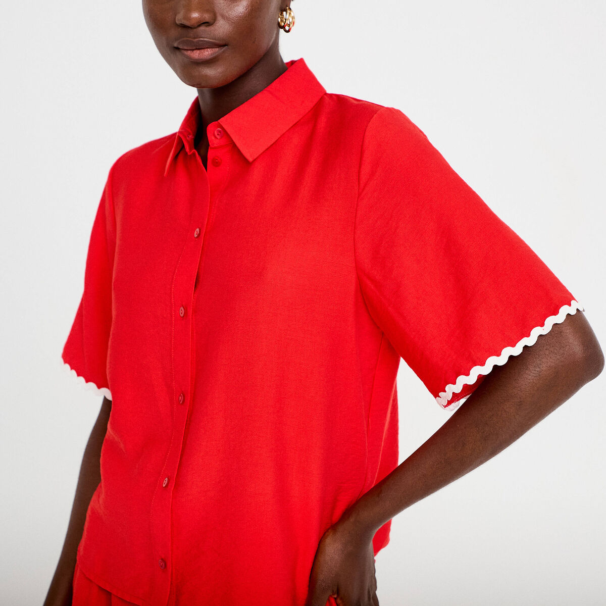 Chemise droite manches courtes rouge femme