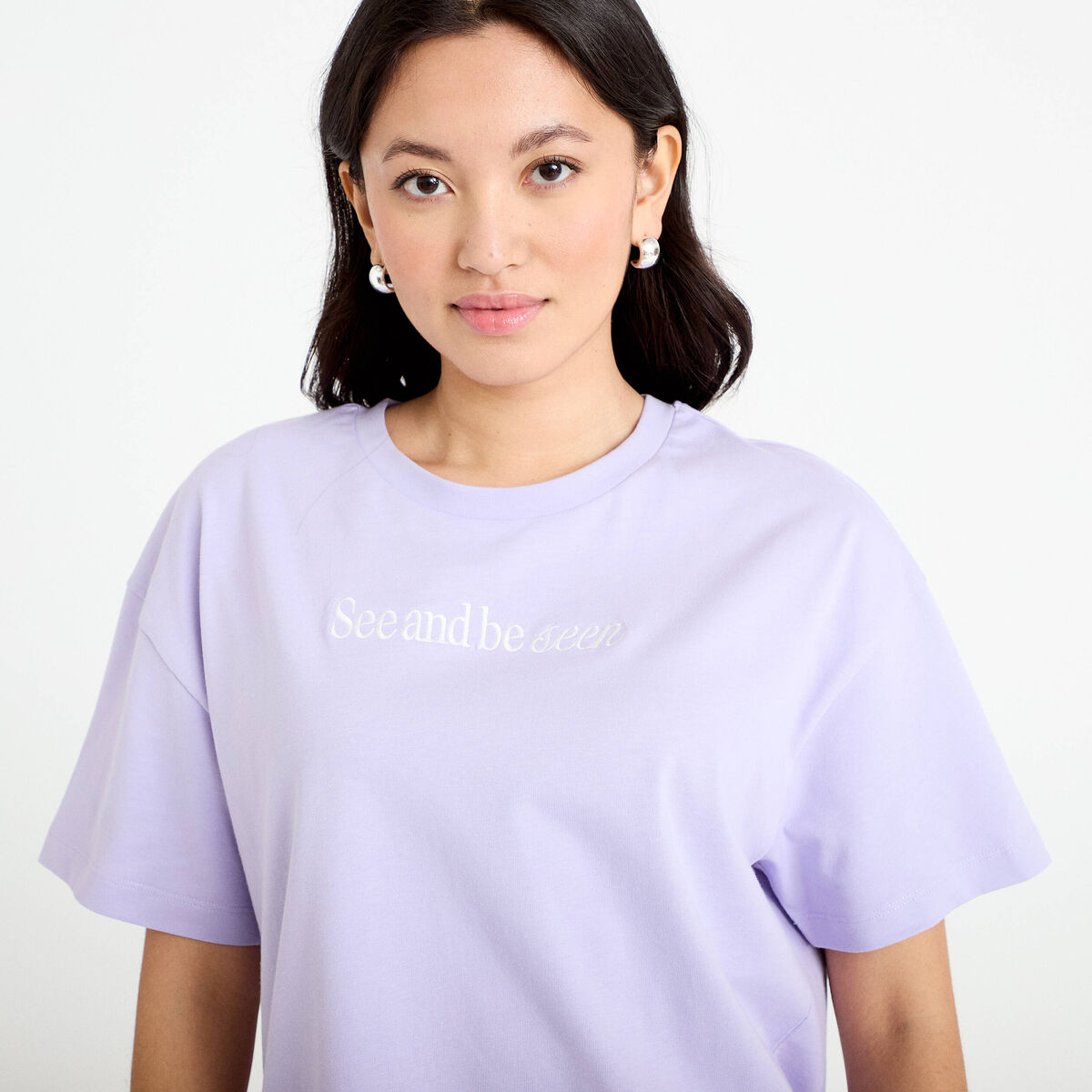T-shirt oversize brod&eacute; Bridgerton parme femme