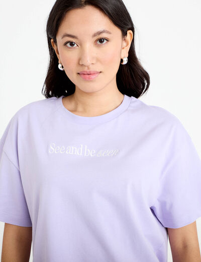 T-shirt oversize brod&eacute; Bridgerton parme femme
