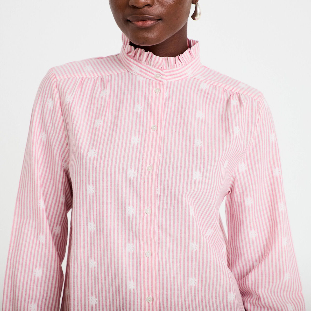 Chemise droite manches longues rouge clair femme