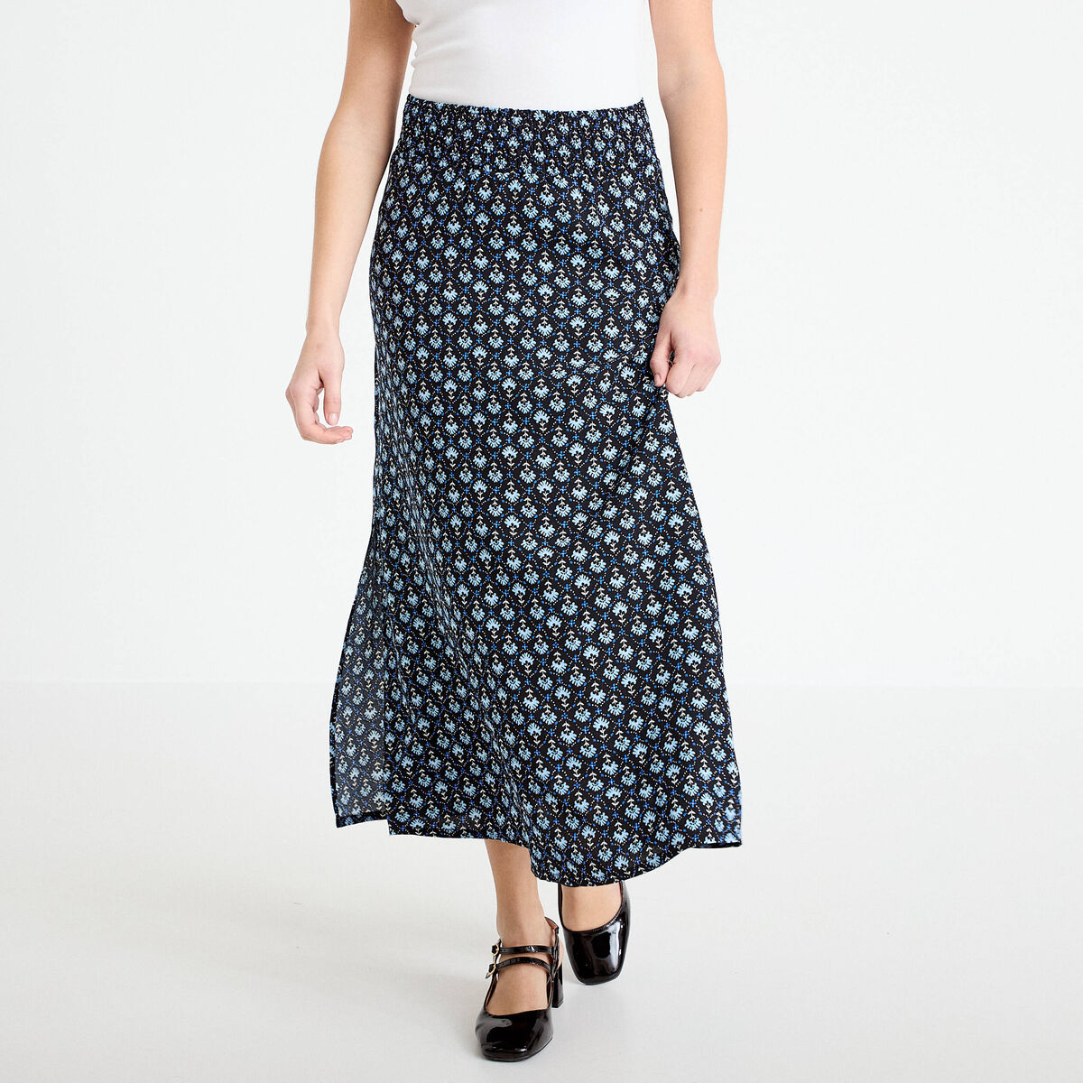 Jupe longue fluide noir femme