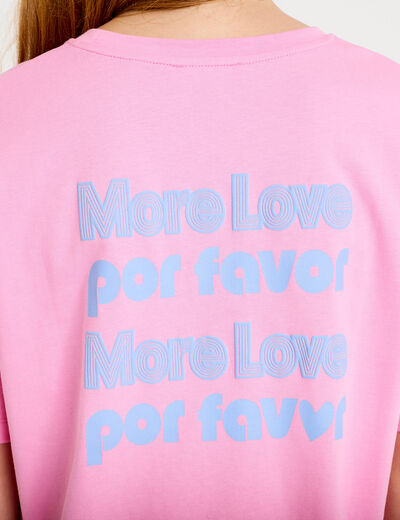 T-shirt droit col rond manches courtes rose corail femme