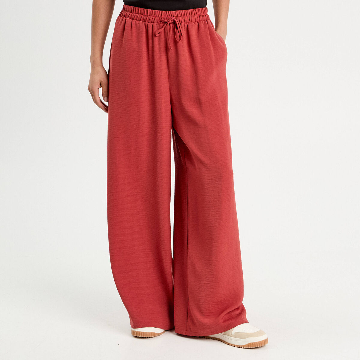 Pantalon large fluide vieux rose femme