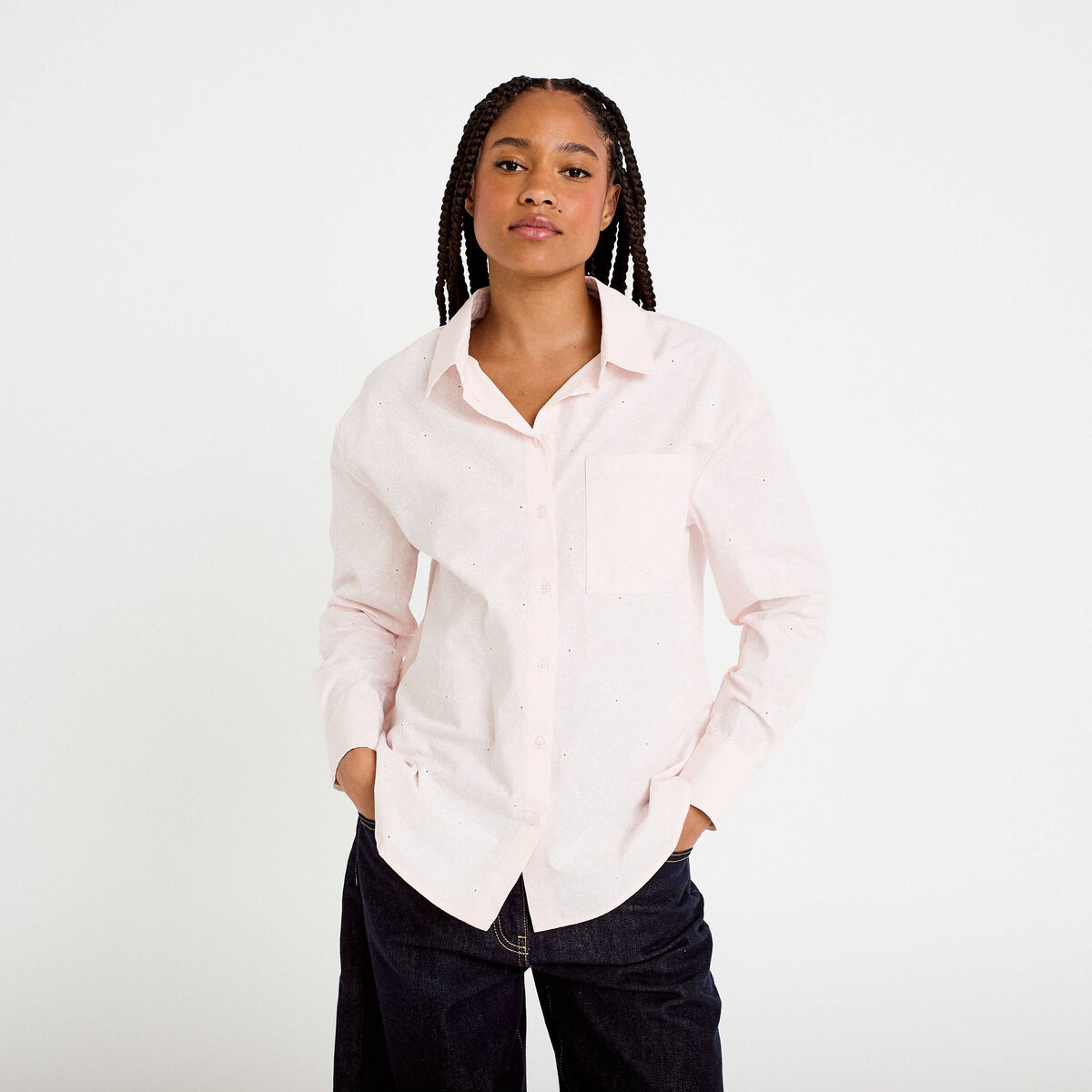 Chemise col classique manches longues rose clair femme