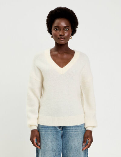 Pull duveteux ecru femme