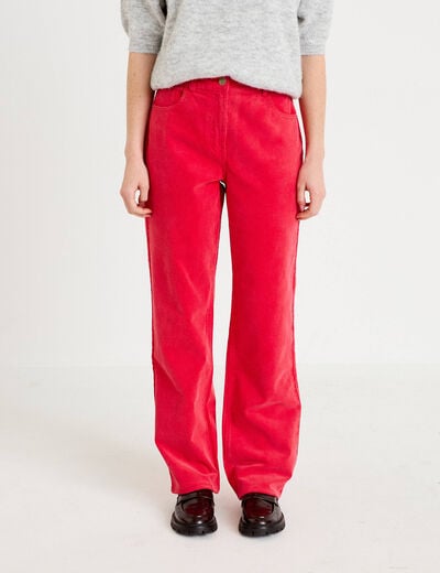 Pantalon droit en velours rouge femme