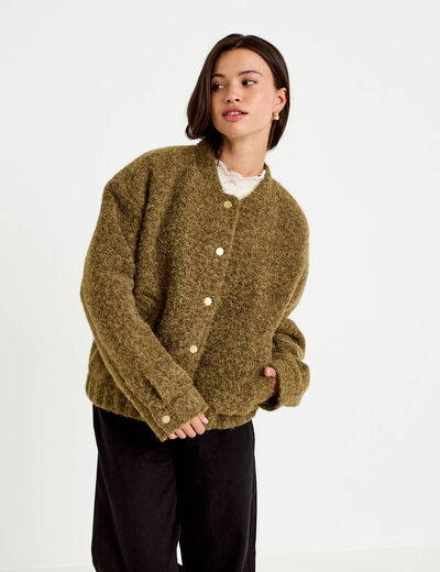 Bomber oversize manches longues vert kaki femme