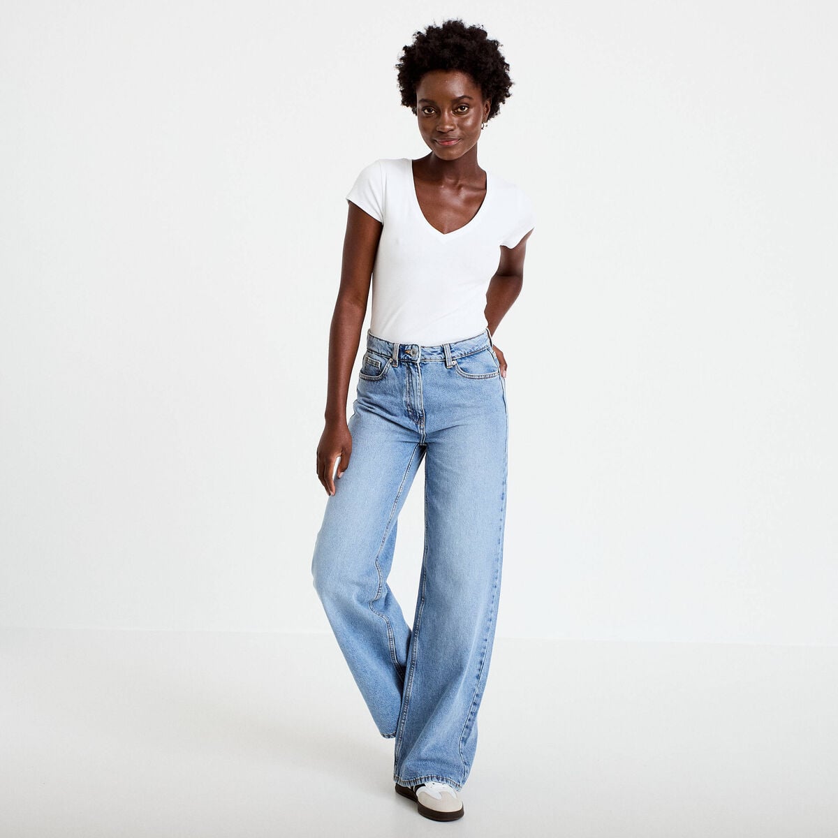 Jeans wide leg taille haute denim double stone femme