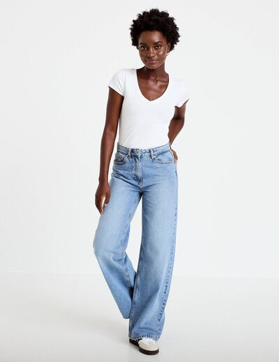 Jeans wide leg taille haute denim double stone femme