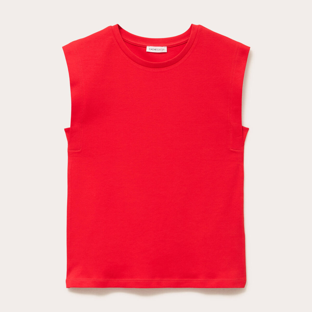 T-shirt col rond sans manches rouge femme