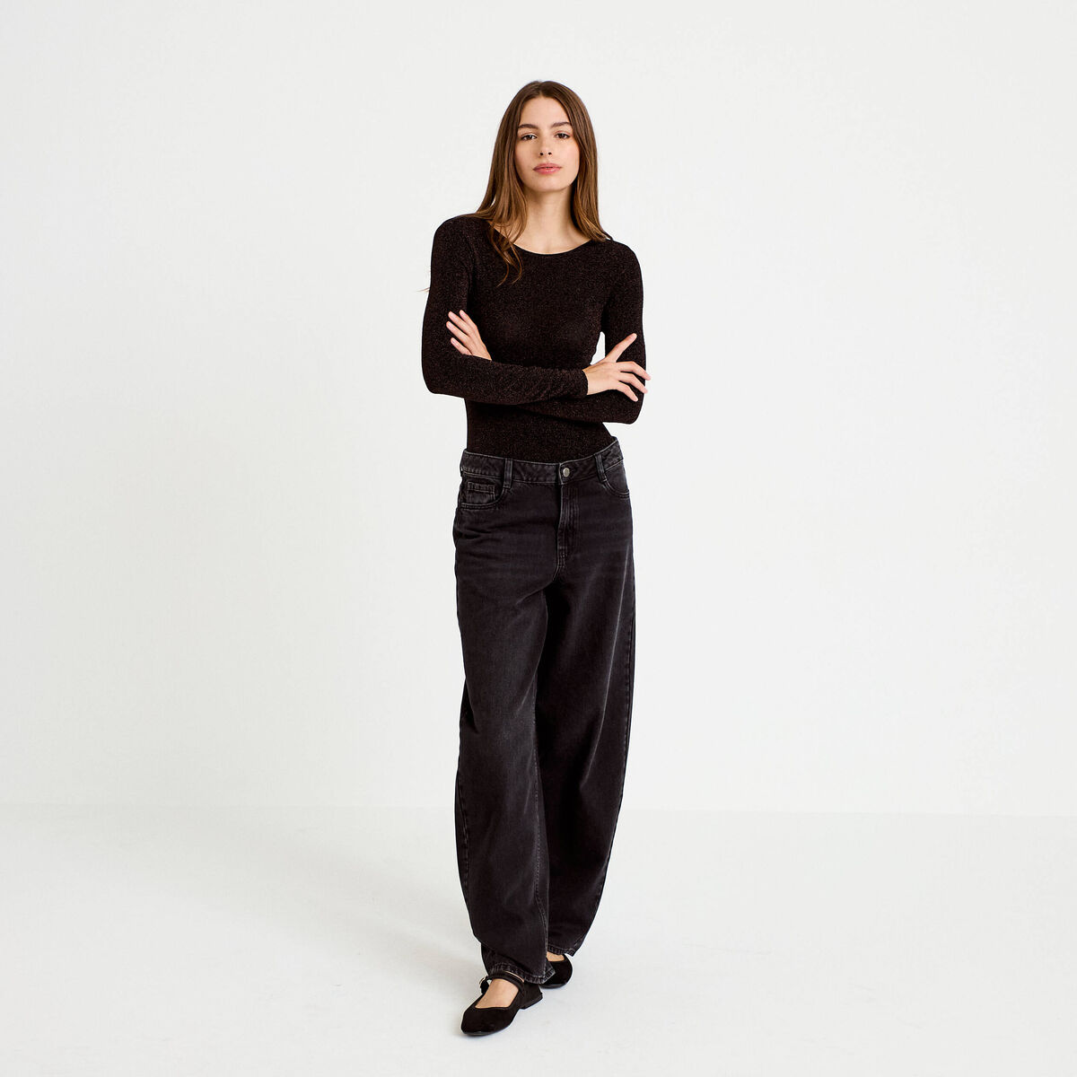 Body manches longues marron fonc&eacute; femme