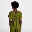 Blouse pliss&eacute;e col v manches courtes vert kaki femme