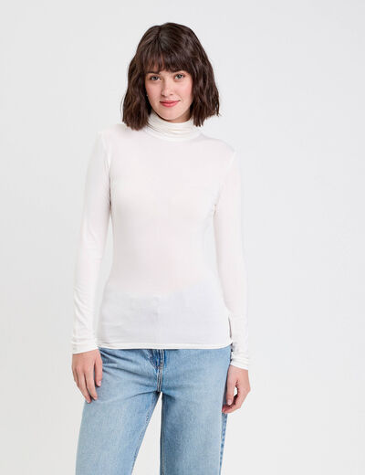 T-shirt uni &agrave; manches longues ecru femme