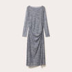 Robe longue ajust&eacute;e fronces bleu gris femme