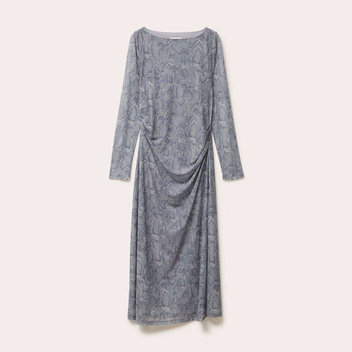 Robe longue ajust&eacute;e fronces bleu gris femme