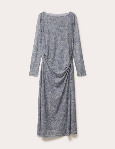 Robe longue ajust&eacute;e fronces bleu gris femme