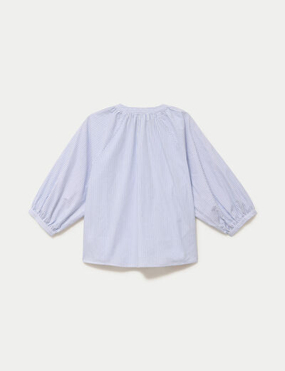 Blouse col v manches 3/4 bleu ciel femme