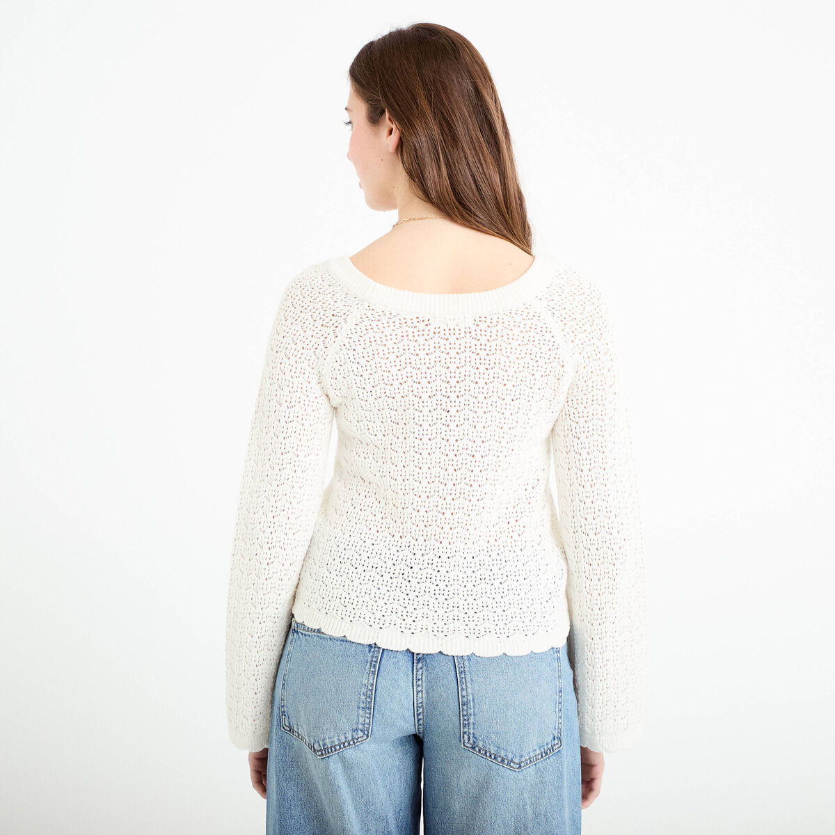 Pull ajour&eacute; ecru femme