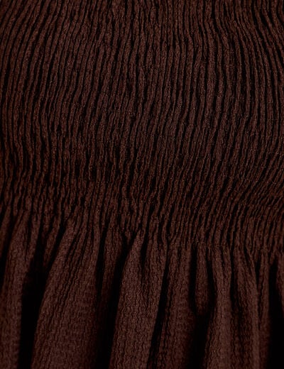 Blouse droite manches longues pliss&eacute;e marron fonc&eacute; femme