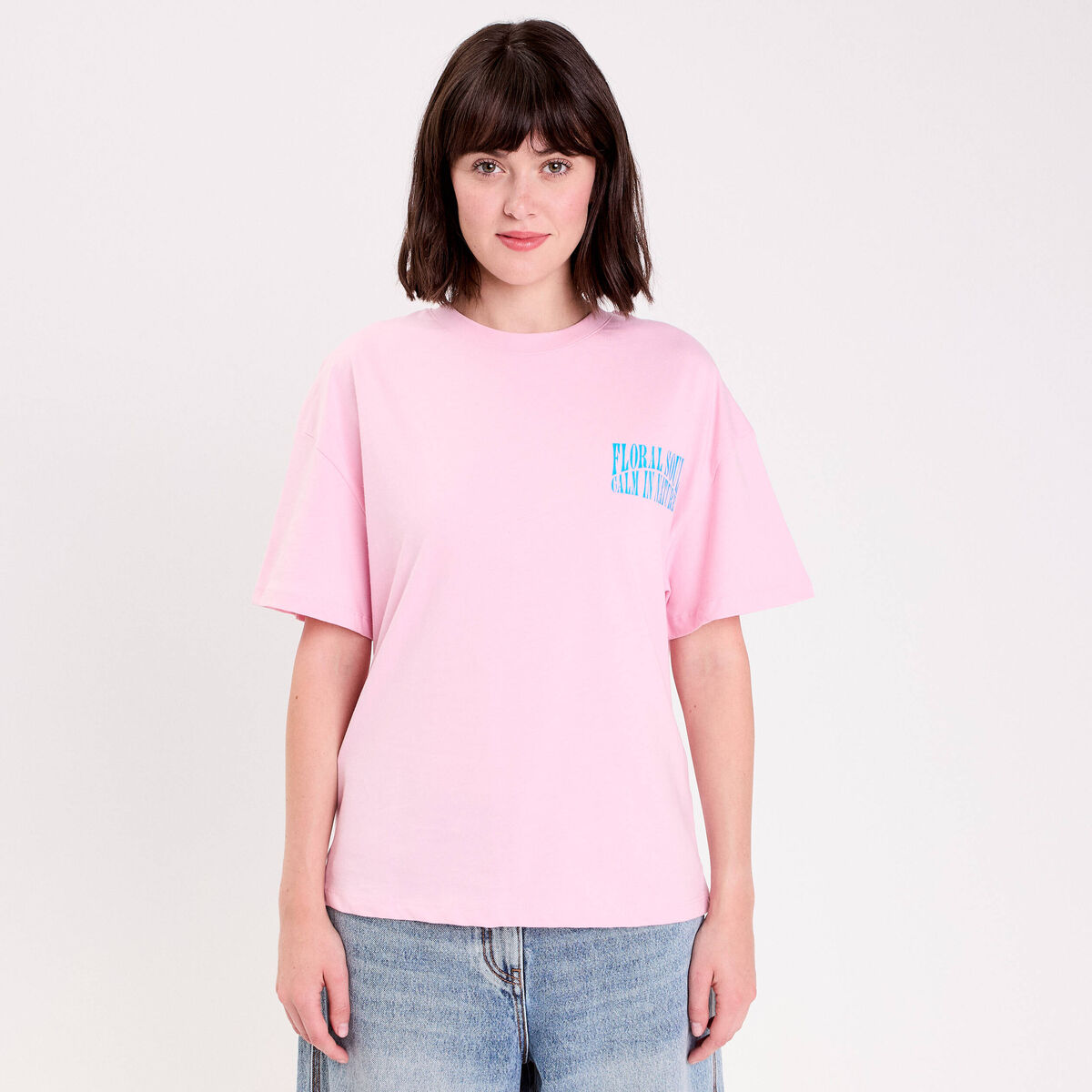 Top oversize manches courtes longues rose poudr&eacute;e femme