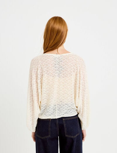 Blouse dentelle col rond manches longues ecru femme