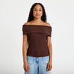 Top col bardot marron fonc&eacute; femme